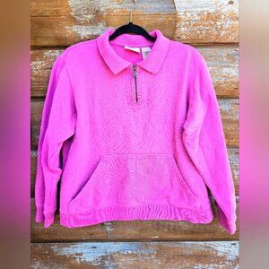 Liz Claiborne Barbie Pink Pullover Sweater Half Zip Jacket w/ Front Pocket